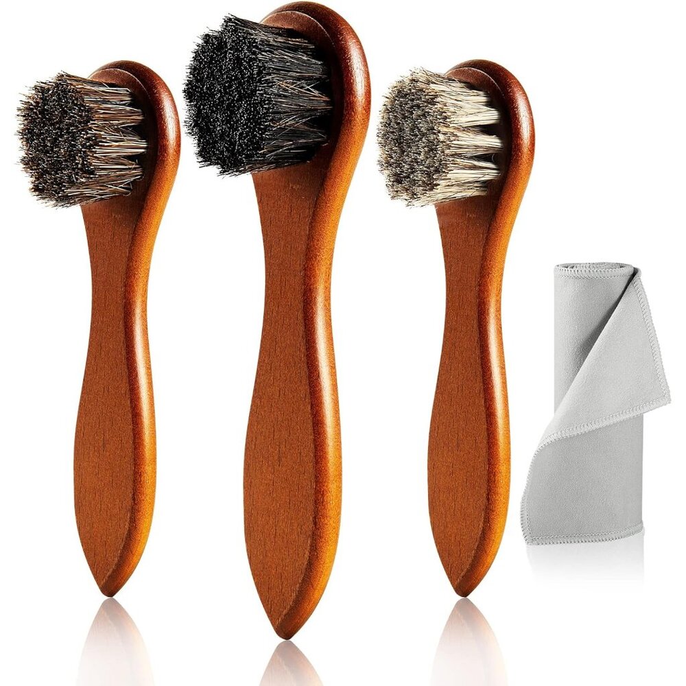 Elegant 4-Piece Horse Hair Brush Kit - Perfect for Polishing Leather Shoes